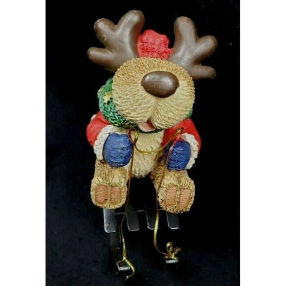 Funny Santa Reindeer Moose Sled 4" Figurine Christmas Decor Winter Coat Mittens - Picture 2 of 6